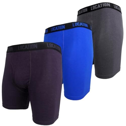 Image of Location Mens Boxers Sports Longer Leg Trunks Boxer Shorts Adults Underwear Grey Blue Burgundy 3 Pack (Mustang 2, 3XL)