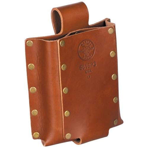 Image of Klein Tools 5818P3 3-Pocket Leather Tool Holder, Compact Riveted Pouch for Pliers, Cutters, Measuring Tools, Tunnel Loop, Fits 3-Inch Belts