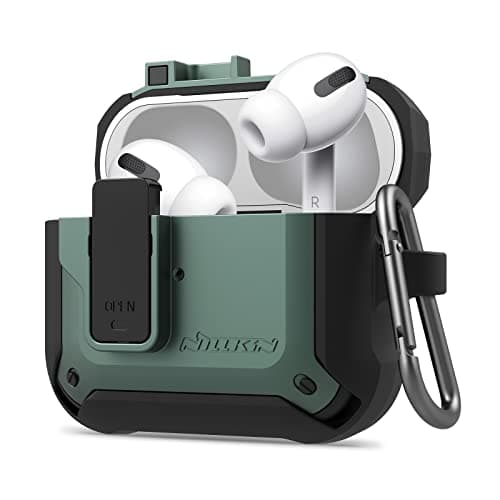 Image of Nillkin Case for Airpods pro, Pop - out Lid Rugged Hard-shell Portable Wireless Charging Case with Carabiner, Green