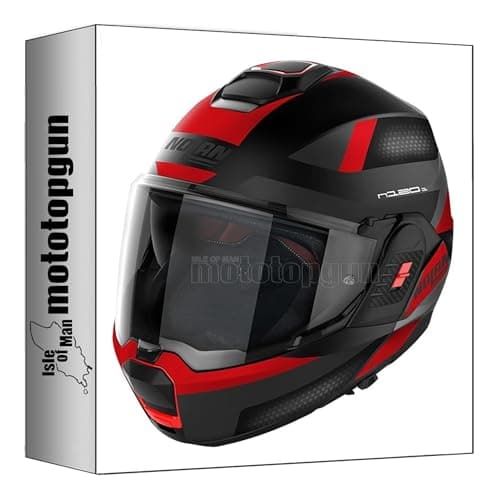 Image of nolan motorbike helmet - flip back n120-1 subway flat black red size m mototopgun