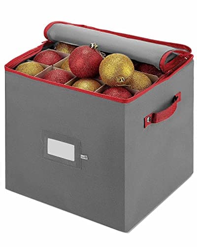 Image of ArkCamp Christmas Ornament Storage Box With Dividers, 4 Layers 64-Compartment Christmas Decoration Storage Box with Removable Lid for Delicate Xmas Decorations and Baubles Storage Container Grey