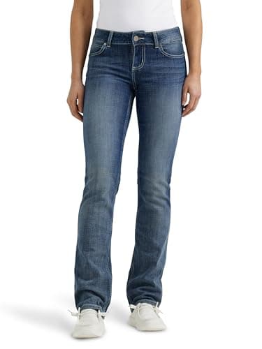 Image of Wrangler Women's Western Mid Rise Stretch Straight Leg Jean, Dark Indigo, 7-30