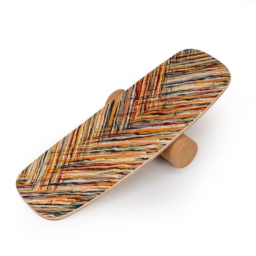 Image of COSTWAY Wooden Balance Board, Surfing Skate Balance Trainer with Roller, Yoga Fitness Training Boards for Core Strength Body Coordination (Colorful)