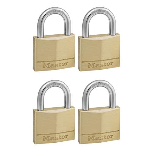 Image of Master Lock 140EURQNOP Pack of 4 Key Padlocks with Brass Body, Gold, 6 x 4 x 1,3 cm, Multi