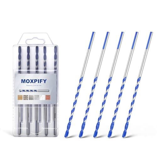 Image of MOXPIFY 5pcs 5mm Masonry Drill Bit 150mm Extra Long, Tungsten Carbide Tip Concrete Drill Bits for Brick Wall Tile Porcelain (5mm x 150mm x 5, Tri. Shank)