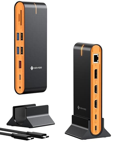 Image of NOVOO 15-in-1 Vertical/Horizontal USB C Docking Station Triple Monitor – 8K@30Hz DP, Dual 4K@60Hz HDMI, 10Gbps USB-A/C, SD/TF, 1Gbps Ethernet,Dual Monitor Adapter Dock for MacBook, Windows Laptops
