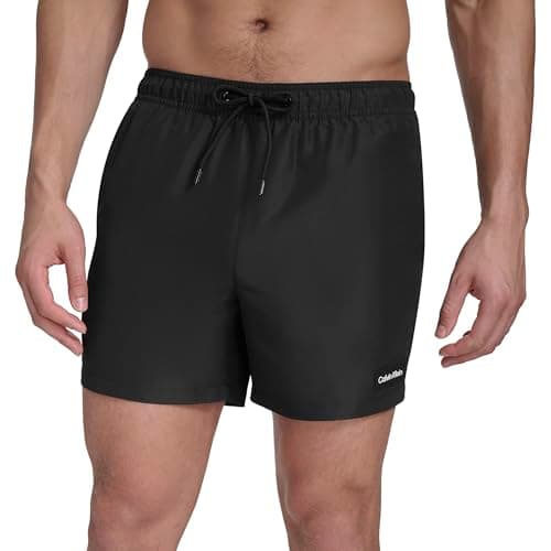 Image of Calvin Klein Men's Volley Quick Dry Lightweight Swim Trunk Swimming Trunks, Black, L