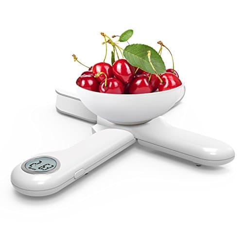 Image of CAMRY Kitchen Scale, Travel Food Scale, Digital Folding Weighing Scales, Portable Kitchen Scales for Camping Motorhome,11lb/5kg Units in g/lb:oz, Round LCD Display(White)