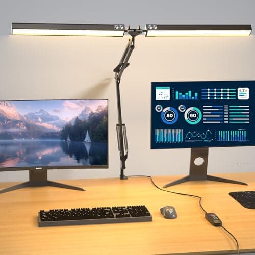 Image of Lustaled LED Desk Lamp with Clamp, 2000LM 20W Dual Head Clip on Desk Lamps for Home Office, 3 Colour & 10 Brightness, Dimmable Monitor Light Plug in for Study, Reading, Drawing, Black
