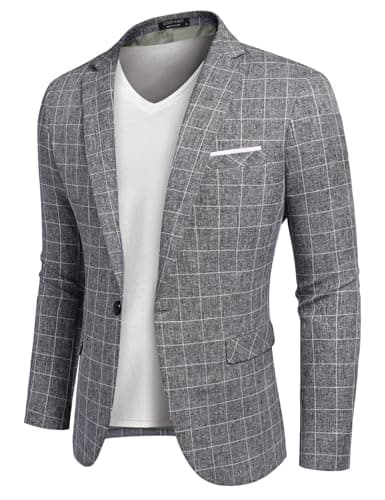 Image of COOFANDY Mens Blazer Regular Fit Suits Single Breasted Classic Jacket Sport Coats Oxford Jackets Plaid Dark Grey S