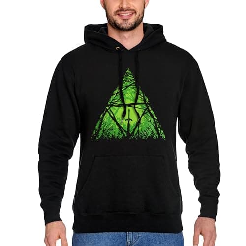 Image of Elbenwald The Legend of Zelda Hoodie with Master Sword in Forest Motif Print for Men Women Unisex Cotton Black Green - L