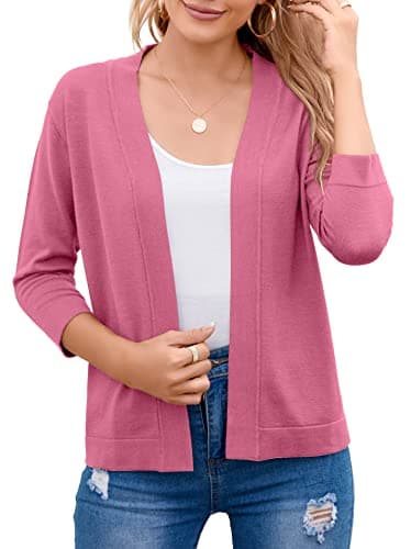 Image of TASAMO Women's Crochet Knit Cardigan Boho-Chic Cropped Sweater Elegant Bolero(X-Large,Coral Pink)