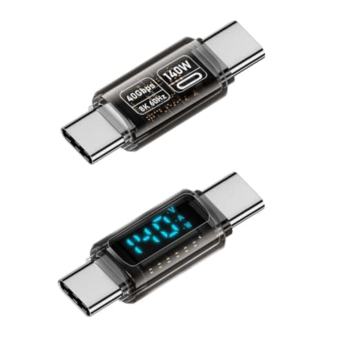 Image of QIANRENON PD140W USB4.0 C Male to Male Digital Display Adapter 40Gbps Type C 4.0 Full Function Charging Monitoring Connector, Real-time Display Charge, Support 8K@60Hz OTG Thunderbolt 3/4, 2Pcs