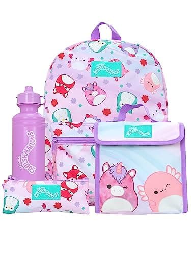 Image of Squishmallows School Bag 4 Piece Set | Kids Backpack and Lunch Bag Set with Pencil Case and Water Bottle | Children's Backpacks | Official Merchandise (NDSM85636)