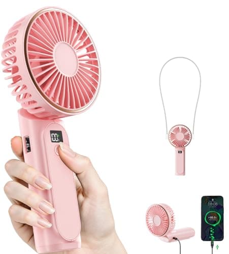 Image of TUNISE Handheld Portable Fan With 4000mAh, LED Display, 180° Adjustable Rechargeable, 6 Speed Power Bank for Home Office Bedroom Outdoor