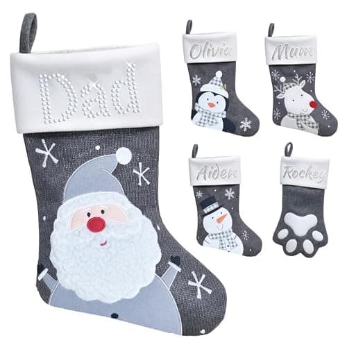 Image of Varsany Premium Personalised Dark Grey Santa Christmas Stockings – Matching Custom Xmas Stockings For Pets & Family