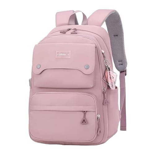 Image of Solid Color School-Bags Backpacks for Teens Girls, Multi-pocket Elementary Girls Bookbags,Lightweight Casual Daypack