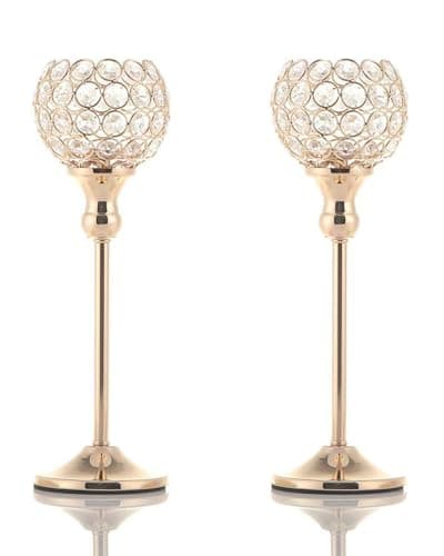 Image of VINCIGANT 2 Pcs Gold Candle Holders, Crystal Tea Light Candlestick Holders, Ornaments for Living Room, Wedding, Fireplace, Dining Table, Anniversary Present, 13" Tall
