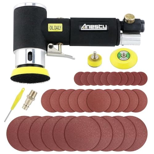 Image of Mini Air Orbital Sander 1/2 /3 Inch DA Action Random Orbit Sander Polisher with 25mm/50mm/75mm Sanding Pad and 30PCS Sanding Discs
