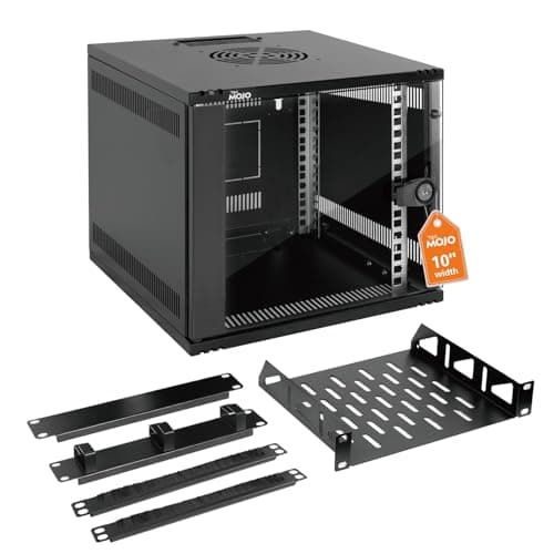 Image of Tecmojo 6U 330mm Depth 10in Wide Wall Mount Data Cabinet, Network Cabinet with Rack Shelf, Brush Panels, Cable Organizer for 10'' AV/IT/Data NAS Devices, 50kg Capacity, Glass Door