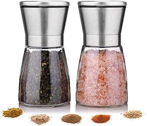 Image of Salt and Pepper Grinder - Premium Stainless Steel Mill with Adjustable Coarseness - Set of 2