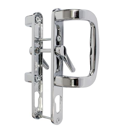 Image of Trojan Sparta 92PZ XL Polished Chrome sliding patio door handles with inline locking lever, and PVD durable finish.