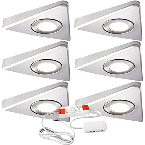 Image of Modern Triangle Under Cabinet Kitchen Light & Driver Kit – Smooth Diffused LED – Slim Pyramid Worktop Light – Low Profile Surface Mounted (1x Light & Driver, Warm White LED, Brushed Nickel Bezel)