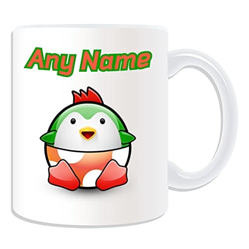 Image of Personalised Gift - Yoshi Mug (Penguin Video Game Character Costume Design White) Name Message Unique Silly Funny Novelty Superhero Hero Computer RPG Jumpman Bros Luigi Mario Plumber Dinosaur Dragon
