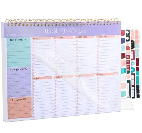 Image of Thboxes Weekly Planner Notepad, Undated Weekly To Do List Pad 52 Tear off Sheets, Desk Planner for Study, Work, Fitness, Includes 4 Sheets of Stickers, 22 X 28 cm