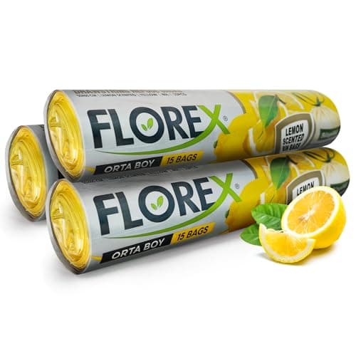 Image of 40L Bin Bags Lemon Scented Bin Liners with Drawstrings 45 Counts for Kitchen, Office, and Trash Bin Use | Plastic Rubbish Bags | 55 x 60cm 3 Rolls