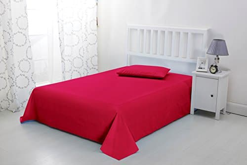 Image of Sonia Linens Home Basic Soft Brushed Microfibre Flat Sheet - Non Iron Breathable Hypoallergenic Top Sheet (Red, Double)