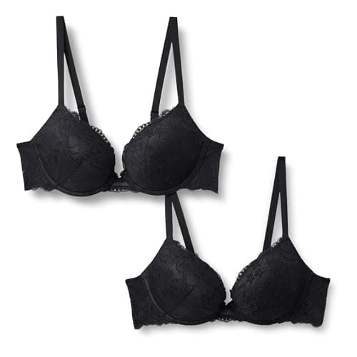 Image of Amazon Essentials Women's Stretch Galloon Lace Push Up Wired Bra, Pack of 2, Black, 32C