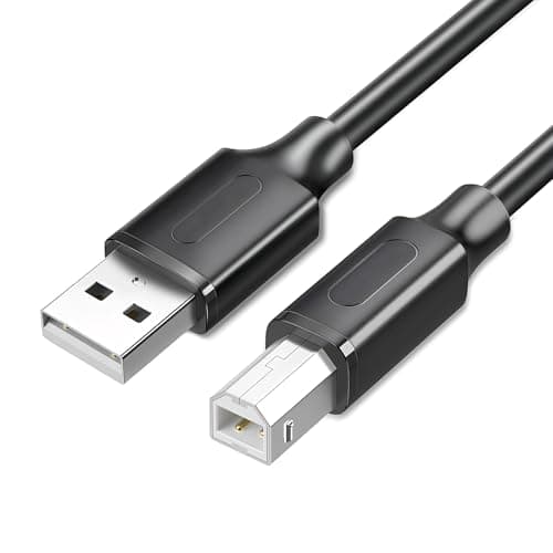 Image of TwinkleHom USB Printer Cable 2M, USB-A to USB-B 2.0 Printer Lead Scanner Cord Compatible with HP/Brother/Lexmark/Dell/Envy/Epson/Xerox/Lexmark/Canon/Samsung/Piano or External Hard Drive, Black