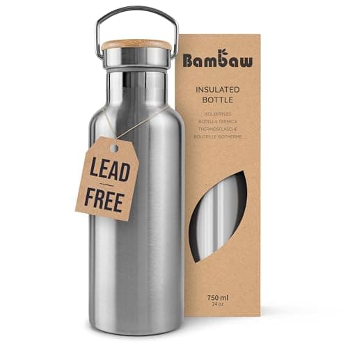 Image of Bambaw Insulated Stainless Steel Water Bottle 750ml, Metal Water Bottles 750ml for Hot & Cold Drinks, Durable, Wide Mouth & Easy to Clean, Ideal for Daily Use (Natural Steel)