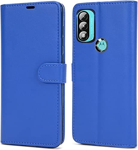 Image of NWNK13 For Motorola Moto E20 / E30 / E40 Case Leather Wallet Book Flip Folio Stand View Magnetic Closure with Card Slots Cover for Moto E30 (Blue)