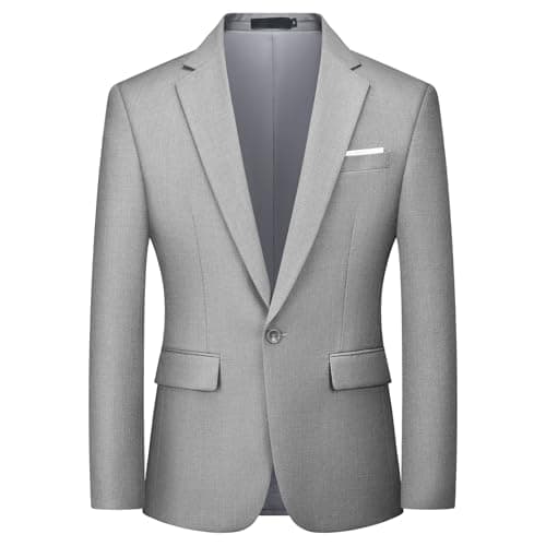 Image of Autsel Mens Blazer Smart Casual Slim Fit One Button Formal Business Suit Jacket Wedding Tuxedo Jackets Light Grey L