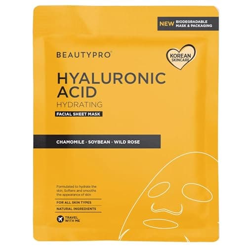 Image of BEAUTYPRO HYALURONIC ACID Face Mask Hydrating Anti-Ageing Anti-Inflammatory Bamboo Sheet Mask Natural Moisturising Korean Vegan Skincare 100% Biodegradable Multi Award Winning