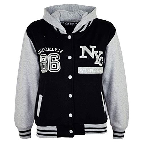 Image of A2Z 4 Kids Girls Boys Baseball NYC Athletic Hoodie - NY Jacket Black 9-10
