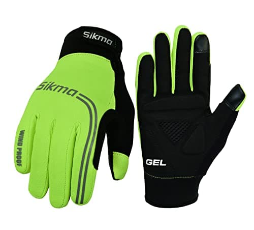 Image of Sikma windproof cycling gloves Midseason and Winter Padded Palm Touchscreen Full Finger Breathable for biker rider (YELLOW,LARGE)