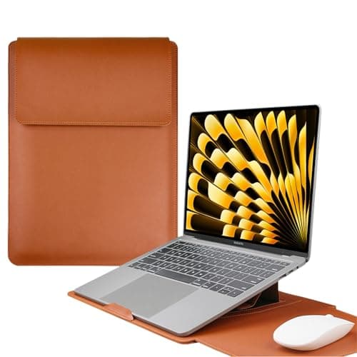 Image of HaruYo 13 13.5 14 15 15.6 16 Inch Laptop Sleeve with Stand Function, Leather Sleeve for MacBook Pro/MacBook Air/Surface/iPad Pro/Surface/Dell/Lenovo/HP/ASUS/Acer 15" 16" Inch Brown