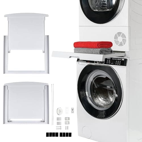 Image of Hoover Universal Stacking Kit with Sliding Shelf for Washing Machines and Dryers - Suitable for Washing Machines with Depth 47-62 cm - Space-Saving - Easy to Install - White - Universal