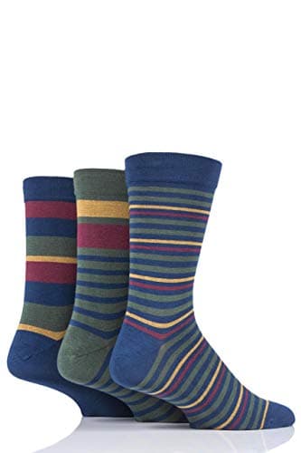 Image of SockShop Men's Comfort Cuff Socks - Striped and Plain Soft Breathable & Cooling Bamboo Material Multipack of 3 Pairs Cedar 7-11