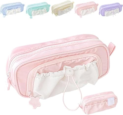 Image of Cmeilau Pencil Case with Rosy Posy Pens,Counting Star Series Large Capacity Drawstring Pencil Cases, Pencil Cases,Cute Aesthetic Pouch Holder Drawstring Pen Case,Waterproof, Soft Multi-Pocket (Pink)