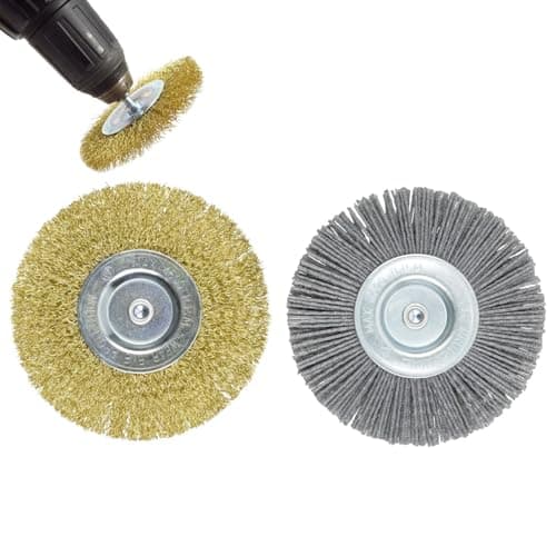 Image of 2 PCS Wire Wheel Brush Set, 100mm Shank Polishing Brush Replacement for Rust Removal, Wire & Nylon Brush Wheels with 6.35mm Shank Diameter for Metal, Wood, and Craft Polishing