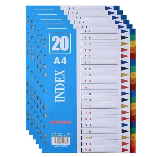 Image of 1-20 Part File Dividers A4,【6Pack】 Plastic A4 Folder Dividers for Ring Binders with11-Holes & Content List, Multi-Colour Index Dividers for Lever Arch Files Ideal for Office School