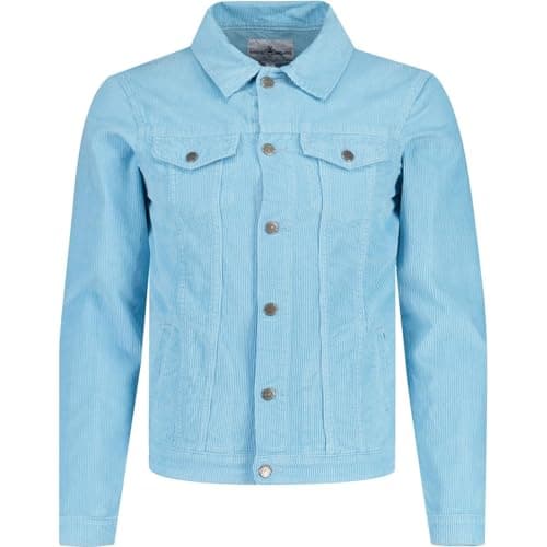 Image of Madcap England Retro Mod Men's 70s 1970s Vintage Style Needle Cord Corduroy Slim Fit Western Woburn Jacket MC512 (UK, Alpha, M, Regular, Regular, Air Blue)