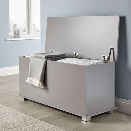 Image of Home Source Ottoman Storage Chest Grey Toy Chest Bedding or Blanket Box Large Wooden (Grey)