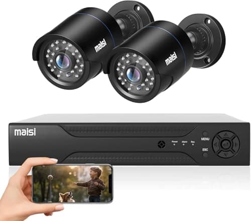 Image of [Expandable] MAISI 3K 4 Channel DVR CCTV Security Camera System, 2x 5MP HD Outdoor Waterproof Bullet Camera, Night Vision, Motion Detection, Remote View, APP/Email Alert, NO Hard Drive