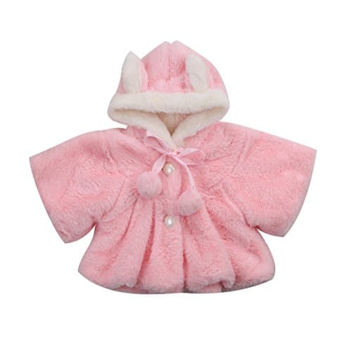 Image of Himllauen Infant Baby Girl Faux Fur Coat Cloak Pearl Button Bow Cute Bunny Ear Hooded Cardigan Outwear Autumn Winter Outwear Thick Warm Jacket for 0-4 Years Girls (Pink, 2-3 Years)