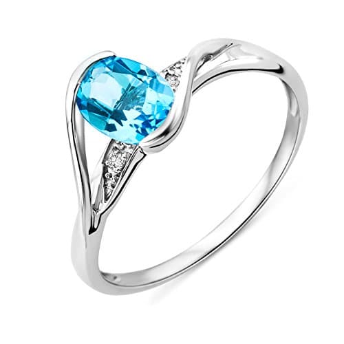 Image of Miore Ring Women Blue Topaz with Brilliant Cut Diamonds White Gold 9 Kt / 375